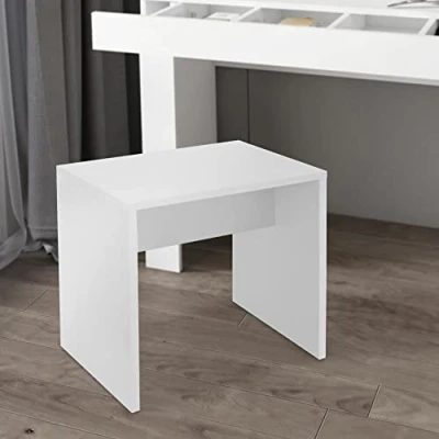 Imagen de ECD Germany Taburete De Tocador Blanco 40x36x41 cm Madera Aspecto Noble Y Elegante Gran Comodidad Asiento Robusto Versátil Maquillaje Moderno Banco