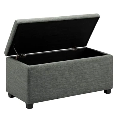 Imagen de Amazon Basics Banco otomano tapizado, rectangular, ideal para la entrada o como reposapiés, Poliéster, Gris Marengo, 42 x 91 43 cm (ancho prof. alto)