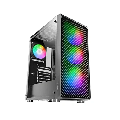 Imagen de CAJA ATX SEMITORRE MARS GAMING MC F BLACK FRONTAL METAL MESH 3 VENTILADORES ARGB 120mm +1 TRASERO LATERAL DE CRISTAL TEMPLADO SIN FUENTE ALIMENTACI