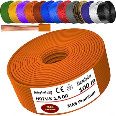 Imagen de cable de 5 a 100 m H07 V K 1 x 1,5 mm², flexible simple (naranja, m)