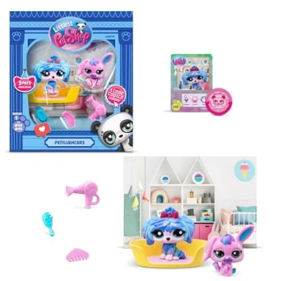 Imagen de BANDAI Littlest Pet Shop Pack PETFLUENCERS Super Salon BF00562 Incluye 2 Mascotas, 4 Accesorios, 1 Fondo, Tarjeta de coleccionista, código Virtual, Generación 7, Mascotas #48 y #49, años+