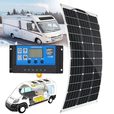 Imagen de Kit De Panel Solar Flexible 150 W, 300 450 600 Monocristalino Con Controlador 40 A Para Carga BateríA 12 V, Techo/Rv/Caravana/Barco/Superficie Irregular,150W