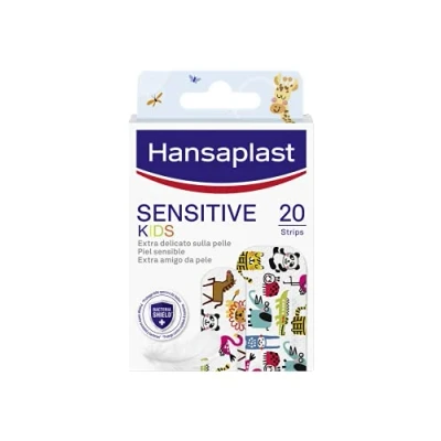 Imagen de Hansaplast Apósitos Sensitive Kids para niños con animales, parches piel sensible hipoalergénicos y fáciles de quitar, 1 paquete 20 unidades en 2 tamaños