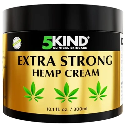 Imagen de 5kind Crema de cáñamo extra fuerte 300 ml aceite cañamo y árnica masaje, espalda, región lumbar, músculos, rodillas, cuello, hombros Rica en extractos naturales