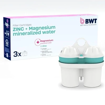 Imagen de BWT Pack 3 Filtros con Zinc y Magnesio Mejora Inmunidad Sabor del Agua Reduce Cal, Cloro, Plomo Cobre para Meses I de Potable