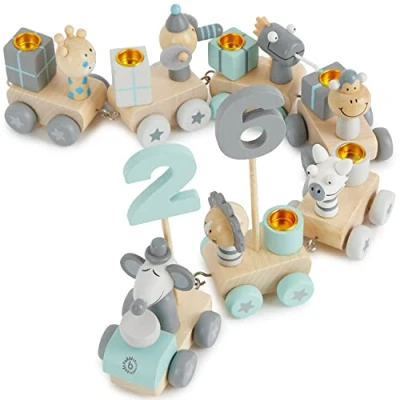 Imagen de BIECO Tren Juguete Madera de Trenes para niños Locomotora numeros Bebe