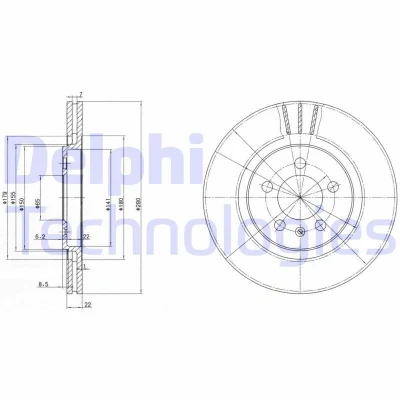 Imagen de DELPHI BG2713 Disco de freno 280 22 5 ventilado aceitado sin procesar cojinete rueda, anillo sensor ABS VOLKSWAGEN: GOLF 3, Passat B5 Berlina