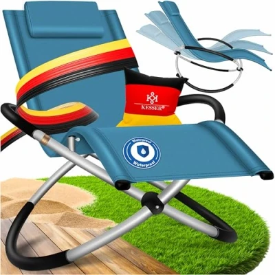 Imagen de KESSER® tumbona de relax para jardín, silla plegable, columpio, sillón ergonómico, resistente a la intemperie, carga 180 kg, color azul petróleo