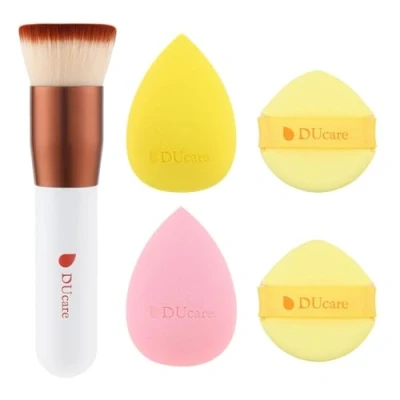 Imagen de DUcare Foundation Brush 1 pieza y esponja de maquillaje 2 piezas Soplo Polvo piezas, brocha sintética Flat Top Kabuki Brush, adecuada para líquidos, cremas polvos