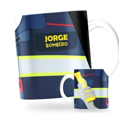 Imagen de DEREGALOOS Taza Original Personalizada con Nombre para Regalar Uniforme Bombero y Bombera de Desayuno Accesorios Bomberos Regalos Bomberos.