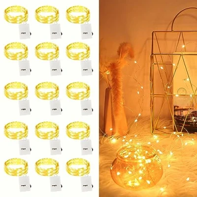 Imagen de talifoca Guirnalda Luces Pilas, 2M 20 LED Micro con Pilas de Alambre Guirnaldas Decoracion Cobre para Decoración Interior Bodas Fiesta Navidad