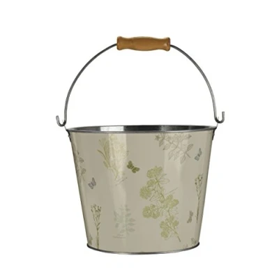 Imagen de Premier Housewares Jardin Round Bucket With Handle, Natural/Green, 5 Litre, 23x23x20.5 cm