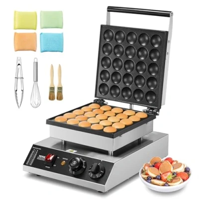 Imagen de VEVOR Mini Máquina para Hacer Panqueques Holandesa, 43 mm diámetro,1700 W, Acero Inoxidable Antiadherente, Control de Temperatura y Tiempo, Cocina Casera Restaurante, 310 x 392 230 mm, 25P