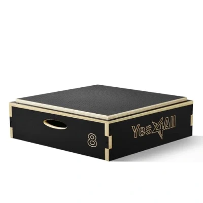 Imagen de Yes4All RZ4E Caja pliométrica de madera 3 en 1 con superficie antideslizante, 20,3 cm altura, plataforma para entrenamiento y cajas salto gimnasio casa entrenamiento, negro