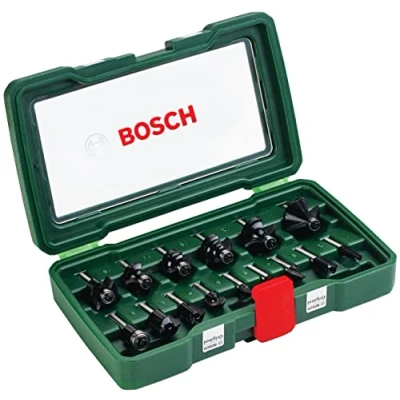 Imagen de Bosch Set de 15 fresas metal duro (para madera, vástago 1/4&quot;, accesorios para fresadora)