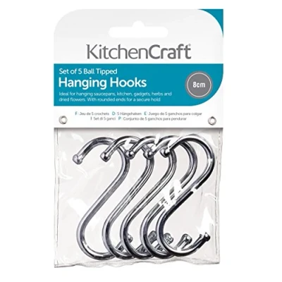 Imagen de KitchenCraft Ganchos colgantes pequeños en forma de «S» metal cromado, 8 cm (bolsa 5)