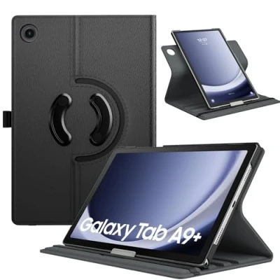 Imagen de TiMOVO Funda para Samsung Galaxy Tab A9+/A9 Plus 11 Pulgadas 2023 SM X210/X216/X218, Cubierta de Soporte Giratorio 90 Grados, Auto Activación/Reposo A9+ Tablet, Negro