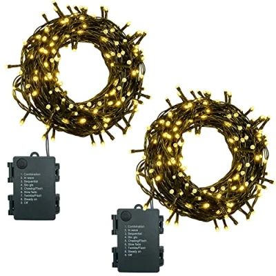 Imagen de MOLVCE Guirnalda Luces Pilas LED 8 Modo Impermeable Temporizador para Exterior o Interiores Cadena Decoración 5m 50LEDs, 2 Pack, Decorativas Navidad, Halloween, Boda, Blanco Cálido
