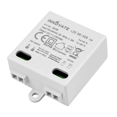 Imagen de Innovate Mini transformador LED 12 V/DC, 0 10 W Fuente de alimentación V controlador CC muy pequeño y plano no requiere carga mínima