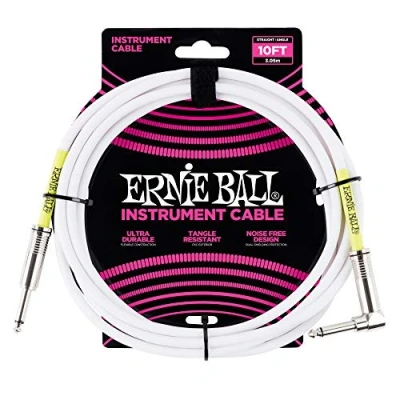 Imagen de Ernie Ball Cable para instrumentos, recto/acodado, 3 m, color blanco