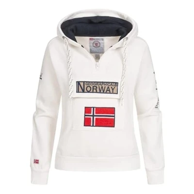Imagen de Geographical Norway Gymclass Lady Sudaderas Mujer con Capucha Y Bolsillos Sudadera Manga Larga Chaqueta Caliente Cremallera Jersey Mujeres Primavera Verano Otoño Invierno (Blanco L)