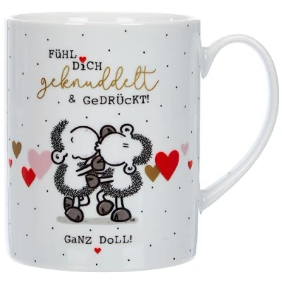 Imagen de Sheepworld Taza de regalo XL con texto en inglés «Sihl Dich kkknuddelt» (1 unidad)