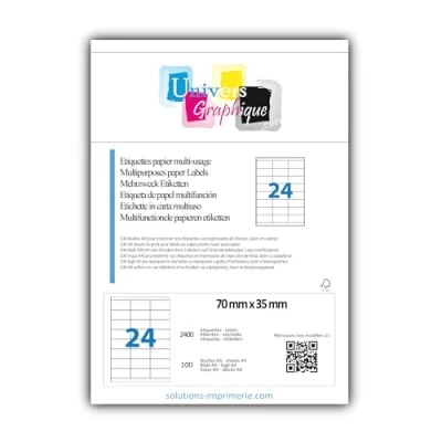 Imagen de 100 A4 hoja 24 etiqueta de papel adhesiva 70 x 35 mm para impresoras chorro tinta y láser