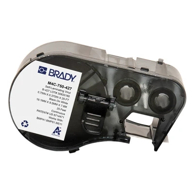 Imagen de M511 Brady M4C 750 427 etiquetas de vinilo laminado negro sobre blanco/transparente 19,05 mm x 7,62 m 9,53 (original)