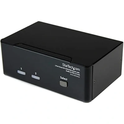 Imagen de StarTech.com SV231DD2DUA Conmutador Switch KVM de 2 Puertos (Doble Monitor DVI Audio, 4 USB) Color Negro