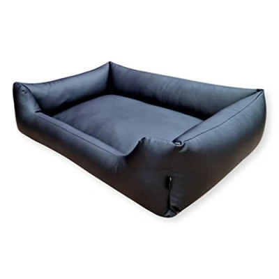 Imagen de 4L Textil Mario Exclusiva Cama para Perros de Piel sintética, Cesta Perros, cojín Color y tamaño a Elegir M XXL (120x90 cm, Negro)