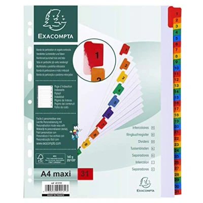 Imagen de Exacompta Nature Future Separadores numéricos (31 pestañas plastificadas), color blanco