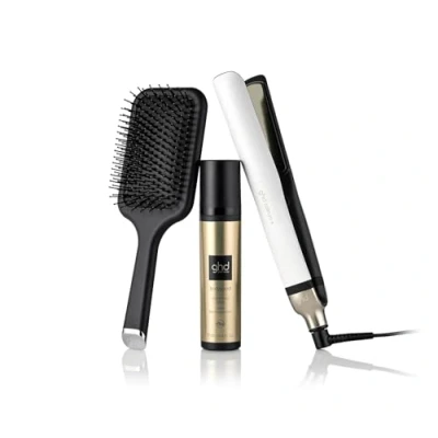 Imagen de ghd Platinum+ Plancha de pelo Cerámica profesional e inteligente, incluye spray protector térmico bodyguard y cepillo paddle all rounder, blanco Exclusivo Amazon
