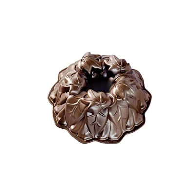 Imagen de Nordic Ware molde de hojas cosecha, aluminio fundido original, lata Bundt con patrón hojas, para tartas fabricado en los Estados Unidos, color: bronce, capacidad 9 tazas