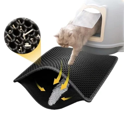 Imagen de 31 X 45 cm Alfombra Arena Gatos, Alfombrilla Arenero Gato, Gatos Arenero, Alfombras para Diseño de Doble Capa en Forma Panal, Limpiar con (Negro)