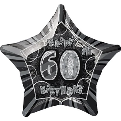 Imagen de Unique Party Globo foil cumpleaños Happy 60th Birthday, color negro, edad 60 (55155)
