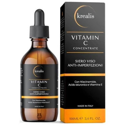 Imagen de KREALIS Sérum Facial Ácido Hialurónico 100 Ml, Vitamina C, Enriquecido con Baba de Caracol y Algas Rojas, Hidratante Ideal como Crema Contorno Ojos Antiarrugas Ojeras