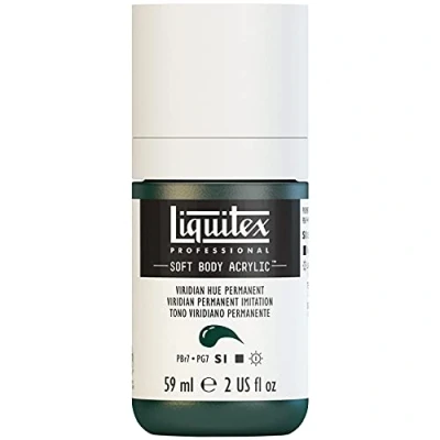 Imagen de Liquitex 1959398 Pintura acrílica profesional Soft Body (consistencia cremosa, alta pigmentación, resistente a la luz y al envejecimiento, botella de 59 ml), color viridian Perm. Imit.