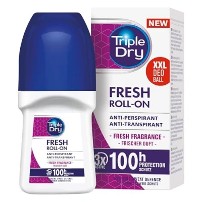 Imagen de Triple Dry desodorante antitranspirante Roll On Fresh de 50 ml, antibacteriano para 72 h protección, fresco y perfumado