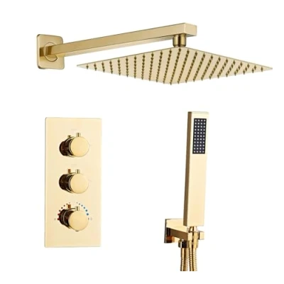 Imagen de Sanitemodar Ducha Empotrado Termostatica Dorado, Grifo con 30x30cm de Lluvia, Duchas Baño Empotradas Alcachofa