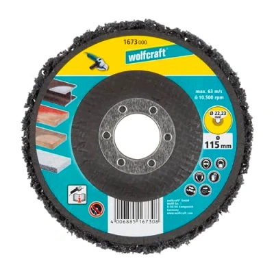 Imagen de wolfcraft Disco de limpiar universal Para amoladoras angulares, diámetro 115 mm I 1673000 y eliminar el óxido en superficies lisas