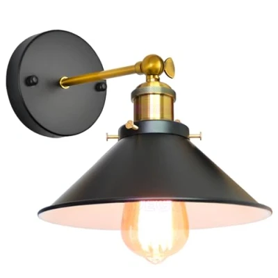 Imagen de iDEGU Lámpara de Pared Industrial E27 Aplique Estilo Edison Metal con Rotación 180 Ajustable Techo Vintage para Pasillo Dormitorio Sala Estar, 22cm (1x Negro+Blanco)