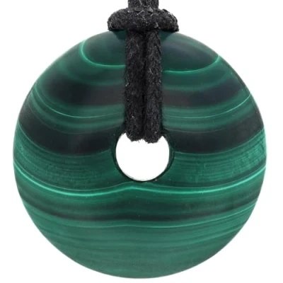 Imagen de Lebensquelle Plus Malaquita Donut Ø 30 mm + cinta de algodón Colgante piedras preciosas Cadena Piedra curativa auténtica incluye cinta, semipreciosa,