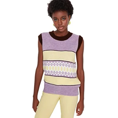 Imagen de Trendyol Women Design Regular Fit Basic Crew Neck Knitwear Sweater Suéter, marrón, S para Mujer