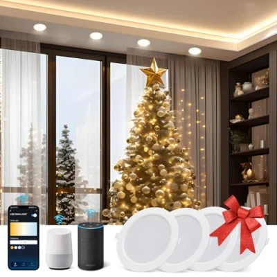 Imagen de Aigostar 9 W inteligente Downlight LED, 4 Pack Luces para Alexa de 780 LM Wi Fi, Focos LED empotrada compatible con y Google Home, Regulable luz cálida a blanca 3000 6500K, Φ118 128 mm