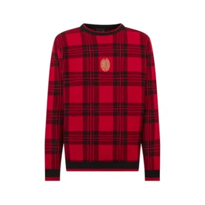 Imagen de AC Milan Jersey de Navidad a Cuadros, Suave y cómodo Llevar, algodón, Producto Oficial, Negro/Rojo, S