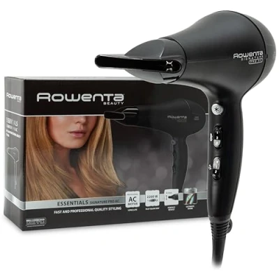 Imagen de Rowenta Signature Pro AC CV7810 Secador de pelo profesional con motor profesional, sistema iónico, 2 posiciones velocidad, boquilla concentradora y cable extralargo, Color Negro, 2200 W