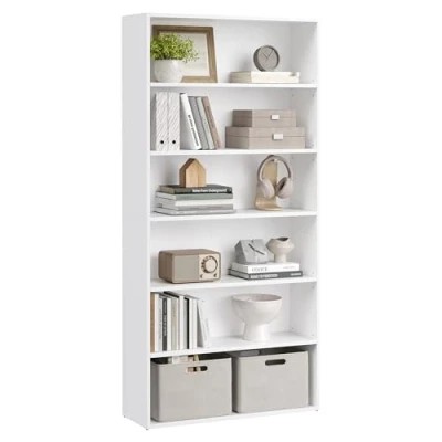 Imagen de VASAGLE Estantería, Librería de 6 Niveles, Estantería Almacenamiento Abierto, 24 x 80 160,7 cm, para Sala Estar, Estudio, Comedor, Blanco Nube LBC412W01