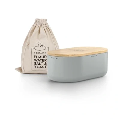 Imagen de LARS NYSØM Panera I Recipiente para Pan con Bolsa incluida Hecha de Lino una frescura particularmente Duradera Caja Tapa bambú Adaptable como Tabla Cortar (Ash Gray)