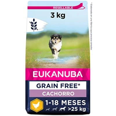 Imagen de EUKANUBA Grain Free, Alimento para Cachorros de Razas Grandes y Gigantes, Rico en Pollo, 3kg