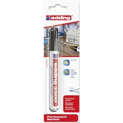 Imagen de edding 3300 marcador permanente negro 10 rotuladores punta biselada 1 5 mm indeleble de secado rápido resistente al agua y a los borrones cartón, plástico, madera, metal, tela universal